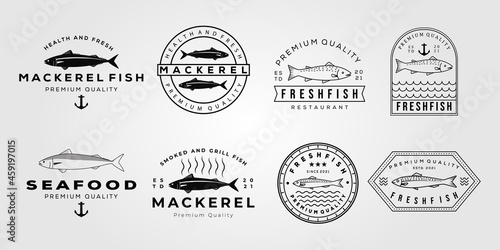 Fotobehang set of mackerel fish and collection of salmon grilled logo vector illustration d