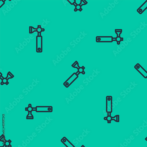 Blue line Jewelers lupe for diamond grading with dimond icon isolated seamless pattern on green background. Vector