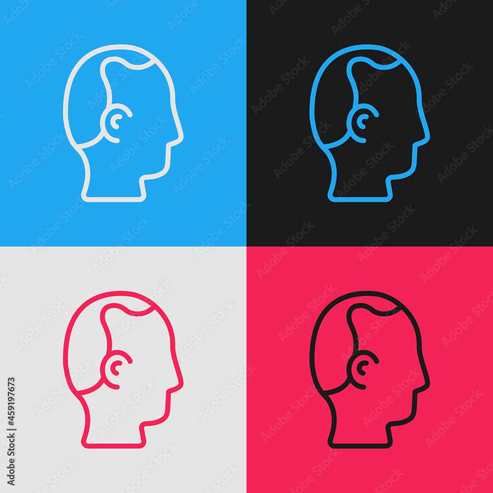 Pop art line Baldness icon isolated on color background. Alopecia. Vector