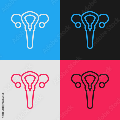 Pop art line Female reproductive system icon isolated on color background. Anatomy. Gynecology. Woman health. Vector