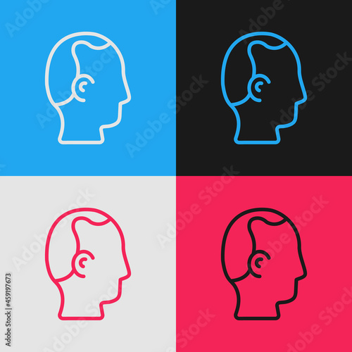 Pop art line Baldness icon isolated on color background. Alopecia. Vector