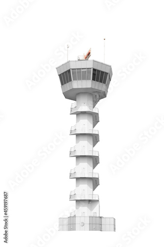 Air traffic control tower isolated on white background with clipping path