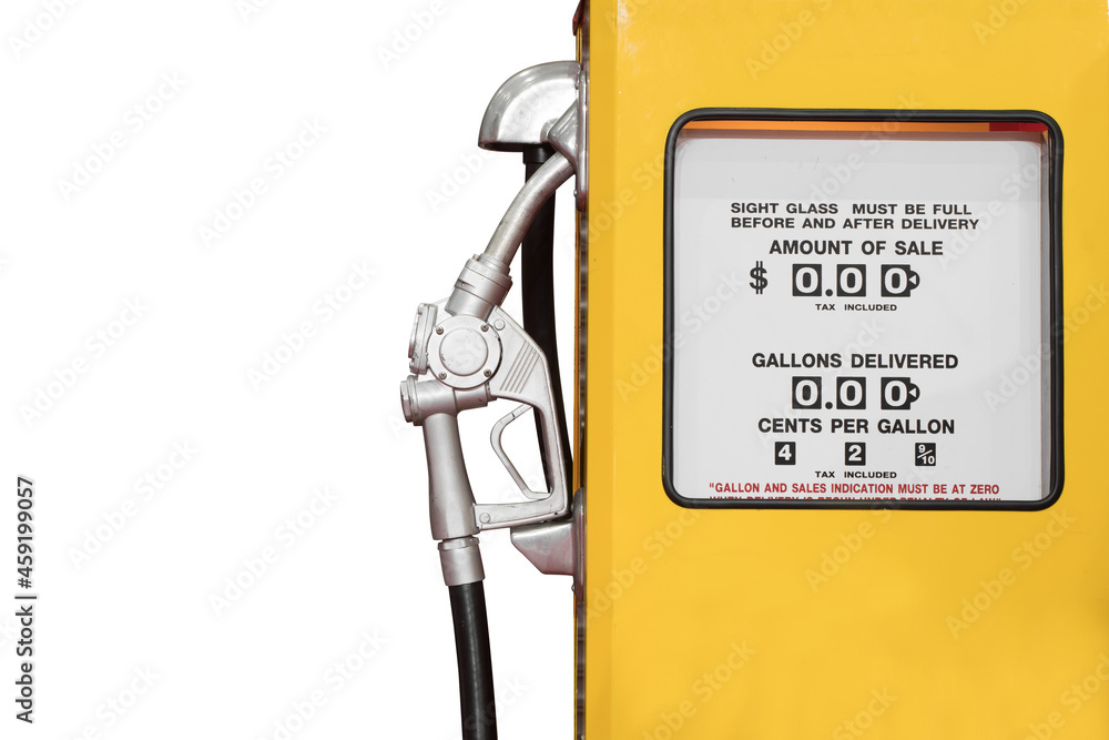 Gas pump nozzle and gas station. isolated on white background with
