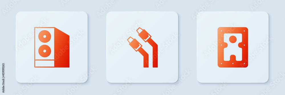 Set LAN cable network internet, Case of computer and Hard disk drive HDD. White square button. Vector Set LAN cable network internet, Case of computer and Hard disk drive HDD. White square button. Vector