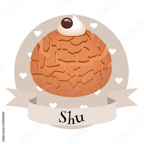 Shu cake traditional French dessert. Colorful vector illustration.