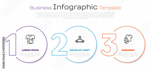 Set line Dirty t-shirt, Hanger wardrobe and Drying clothes. Business infographic template. Vector