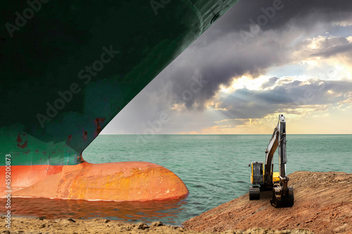Canvas Print A mega ship stranded attempt to re float and blocking Egypt's Suez Canal fails i