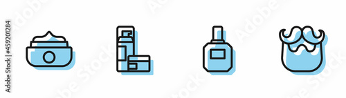 Set line Aftershave, Gel or wax for hair styling, Shaving gel foam and Mustache and beard icon. Vector