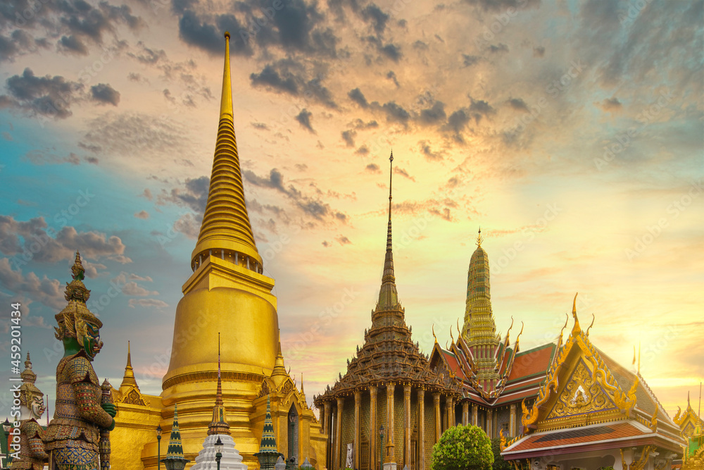 Grand architecture, used for ceremonial events. the buddhist temple of the emerald buddha templeat the grand palace in sunrise at Bangkok, Thailand.