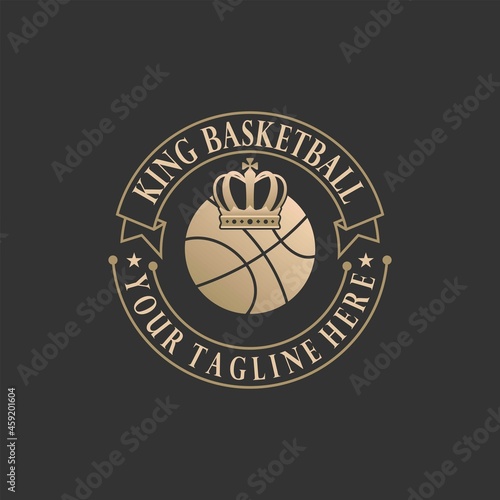 Simple and unique basketball emblem with ball and crown image graphic icon logo design abstract concept vector stock. can be used as a community symbol or related to sport or tournament photo