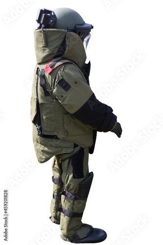 Bomb suit for EOD team isolated on white background with clipping path