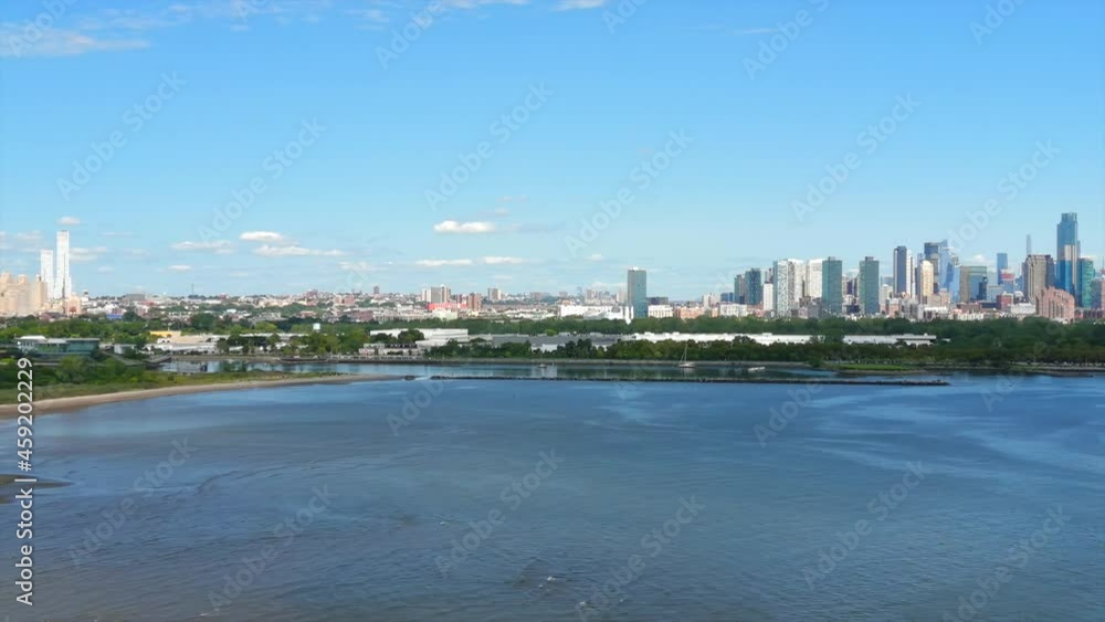 Epic Pan Right Aerial View of Jersey City and New York City Skyline Epic Pan Right Aerial View of Jersey City and New York City Skyline