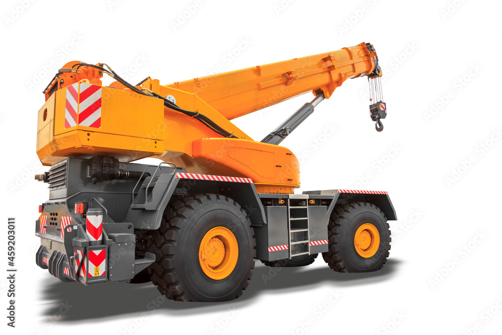 Mobile crane isolated on white background with clipping path
