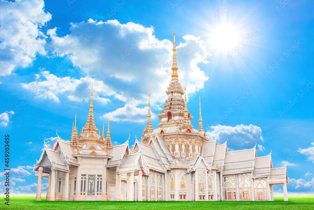 Naklejka premium Beautiful Thai Temple in Nakhonratchasima, Thailand. Generality in Thailand, any kind of art decorated in Buddhist church, temple pavilion, temple hall, monk's house etc.