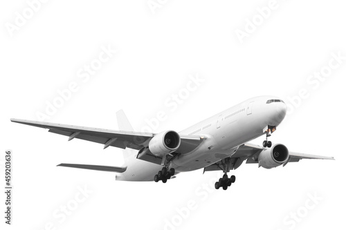 White passenger aircraft isolated on white background with clipping path