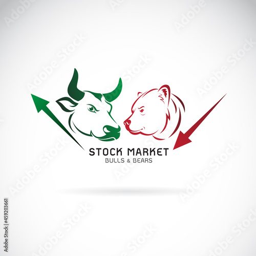 Vector of bull and bear symbols of stock market trends. The growing and falling market. Easy editable layered vector illustration. Wild Animals.