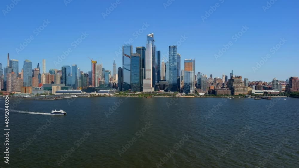 Aerial Slider Shot of the Hudson River and the Hudson Yards Skyline Aerial Slider Shot of the Hudson River and the Hudson Yards Skyline