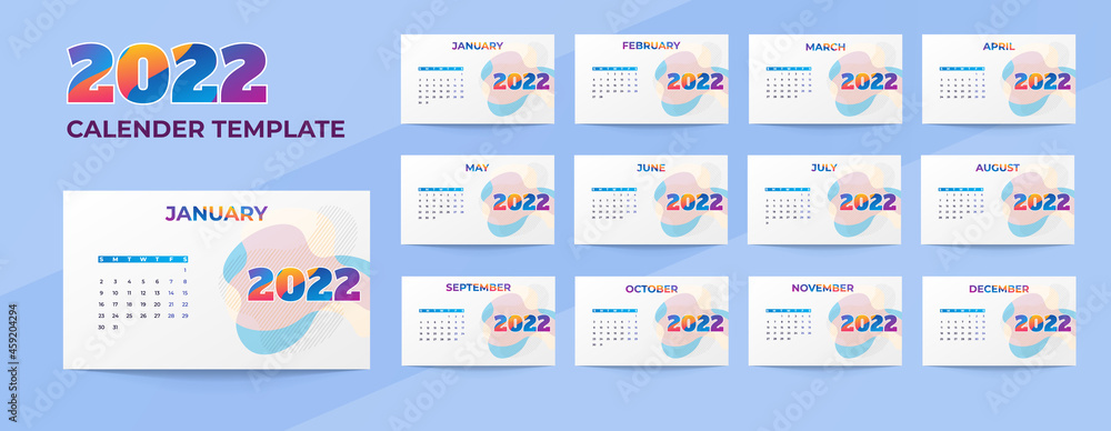 New year 2022 multipage calendar template