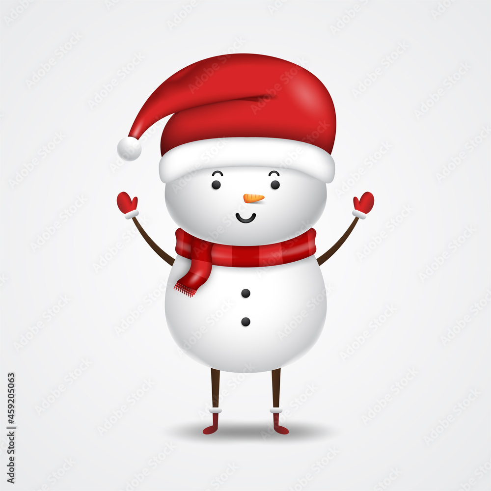 Cheerful Snowman. Vector illustration of snowman on white background. Isolated.