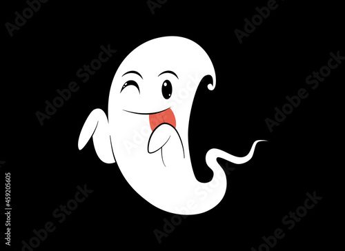 Cute white ghost isolated on black  background,Happy halloween banner, blank space for text,element template for poster,brochures, online advertising,vector illustration
