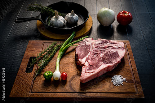 Raw Rib eye Steak preparation