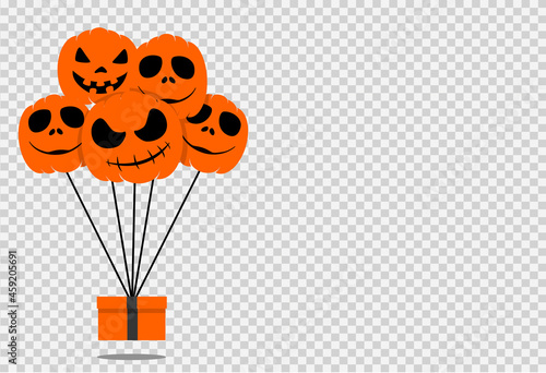 Halloween party  background with  scary pumpkin air balloons and gifts box   isolated  on png or transparent, blank space for text,element template for poster,brochures,online  advertising,vector