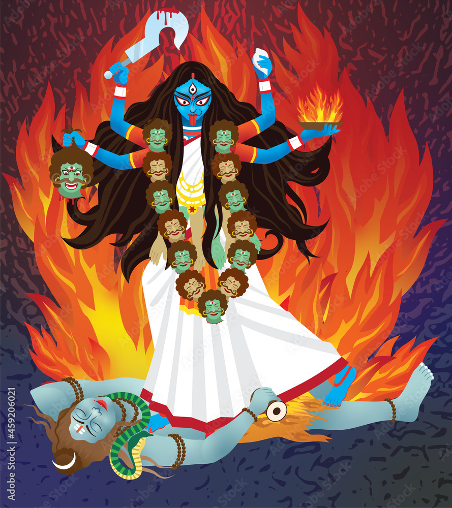 Indian Goddess Maa Kali Vector design, illustration of Goddess Kali Maa on  Diwali, Kali Pooja background of India festival Stock Vector | Adobe Stock