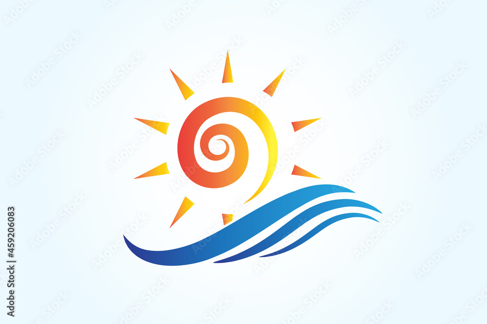 Sun logo swirly waves icon vector  graphic  image illustration template