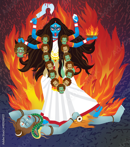 Indian Goddess Maa Kali Vector design, illustration of Goddess Kali Maa on  Diwali, Kali Pooja background of India festival Stock Vector | Adobe Stock