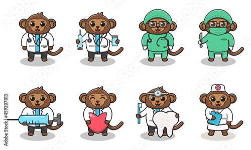 Vector illustration of Cute Character Cartoon of Monkey Doctor. Good for label, sticker, clipart. white isolated background