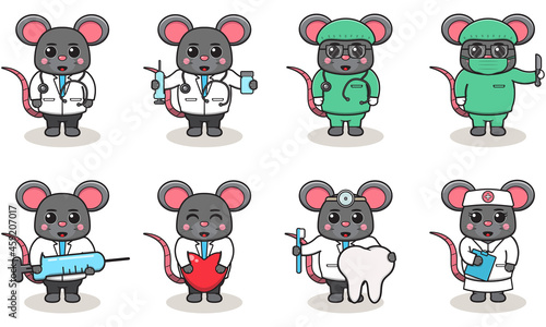Vector illustration of Cute Character Cartoon of Mouse Doctor. Good for label, sticker, clipart. white isolated background