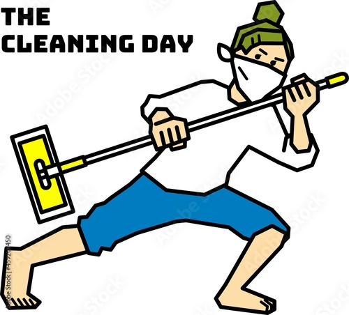 掃除道具を持ってポーズを決める人