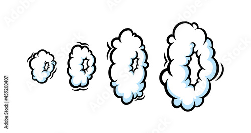 Steam ring in comic style. Growing row of round clouds of vapour or smoke for cigar, cigarette or quick motion. Vector illustration isolated in white background