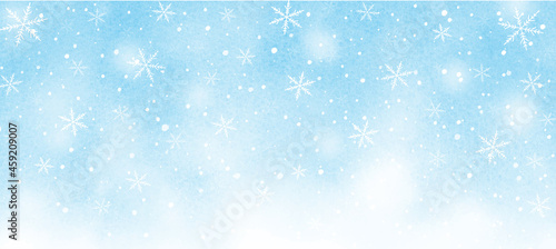 雪の結晶の幻想的な水彩背景　水色