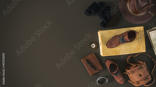 Schilderij op canvas Traveler or adventurer accessories background with copy space, explorer concept,