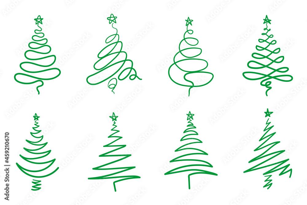Obraz premium Christmas trees with green outline
