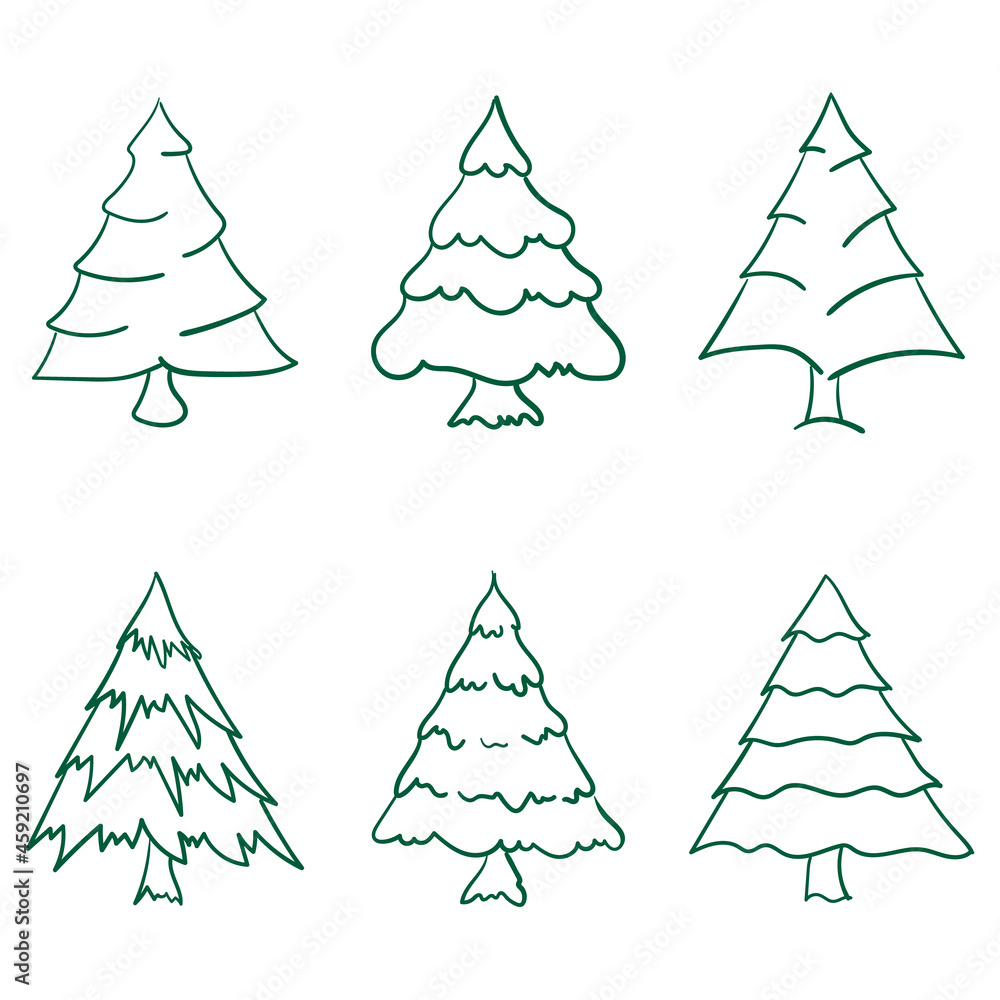Fototapeta premium Christmas trees with green outline