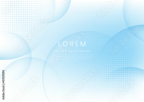 Abstract white and blue circles overlapping background with halftone.