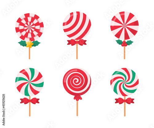 Christmas candy. Red and green colored candy bars for children on Christmas celebrations.