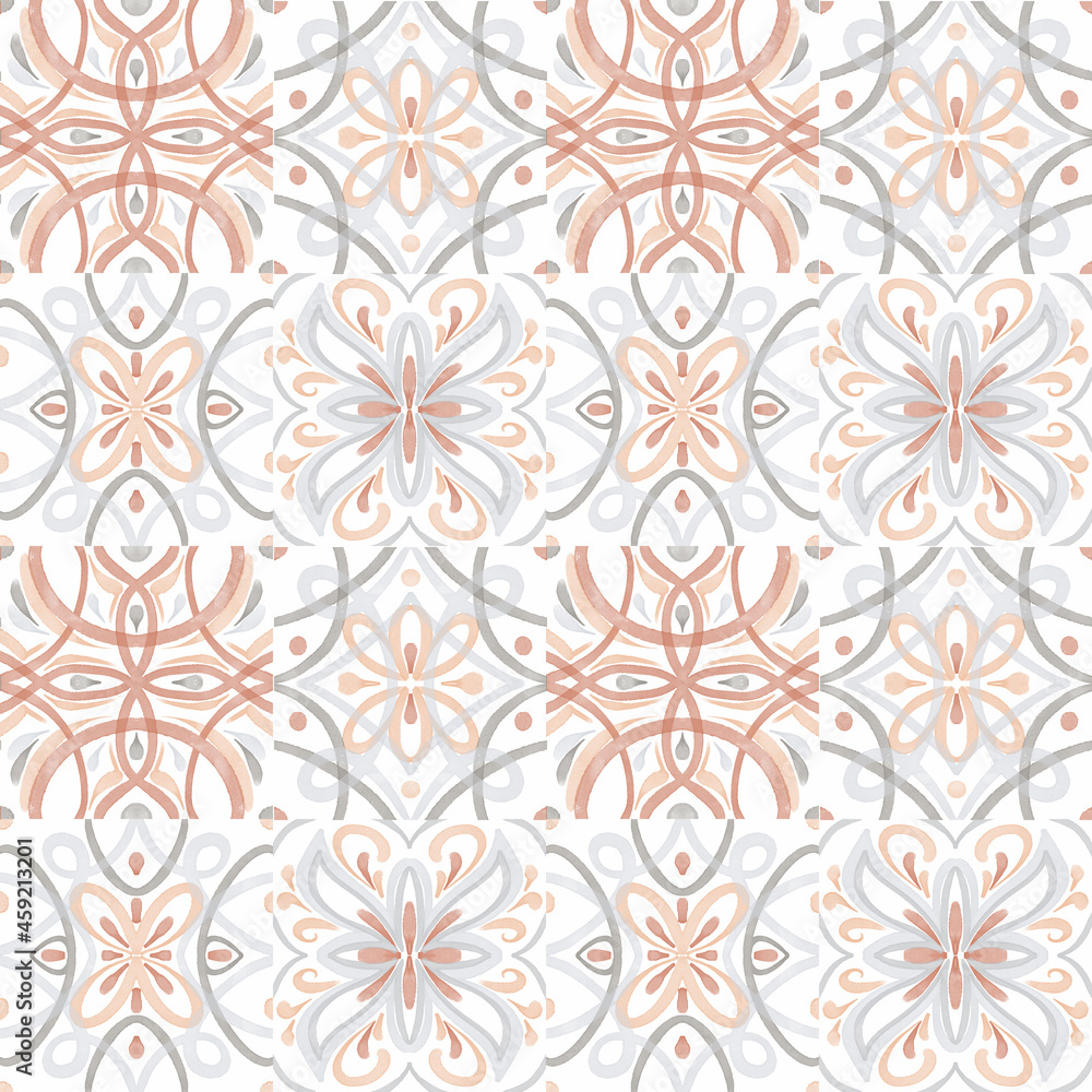 Hand-painted style tiles with ornament. Seamless pattern for kitchen wall or bathroom flooring ceramic. Hand-painted style tiles with ornament. Seamless pattern for kitchen wall or bathroom flooring ceramic.