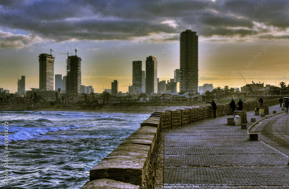 Tel aviv skyline as seen from Jaffa old port in 6AM Tel aviv skyline as seen from Jaffa old port in 6AM