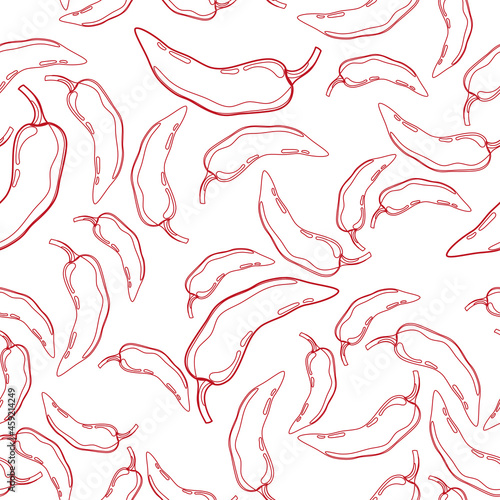 Red Pepper vector seamless pattern. Mexican chili spicy vegetable. Hot paprika texture.