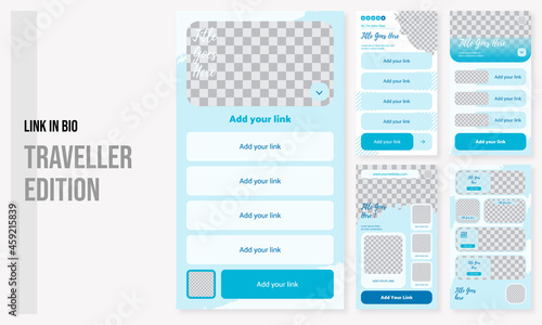 Set of editable social media instagram link in bio with brush and bio link blue ocean colors design vector template ai and eps10