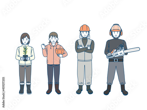 林業　男女　第一次産業　全身　イラスト素材