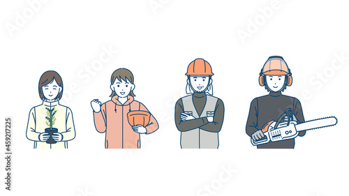 林業　男女　第一次産業　イラスト素材