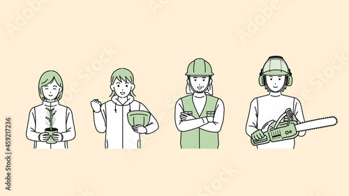 林業　男女　第一次産業　イラスト素材