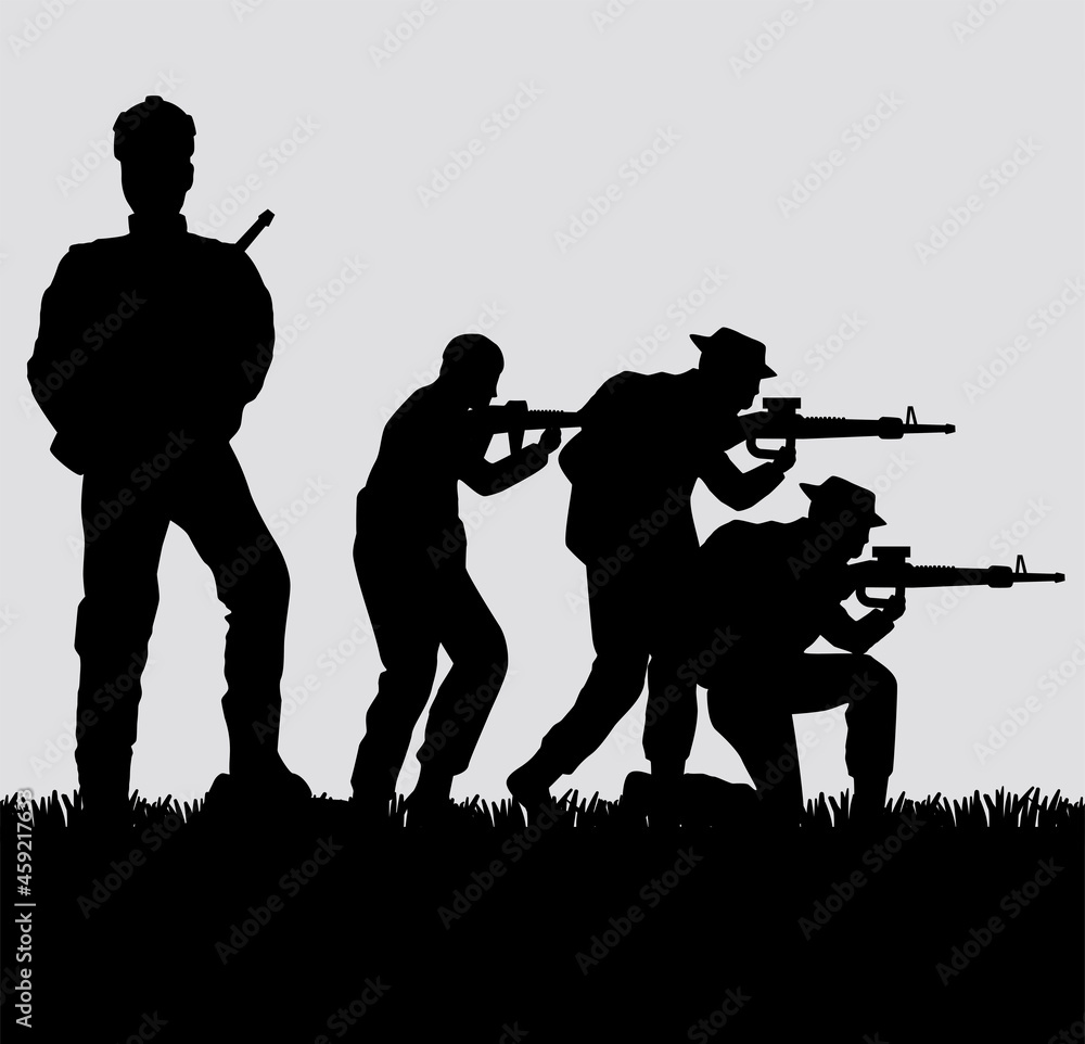 four military squad silhouettes