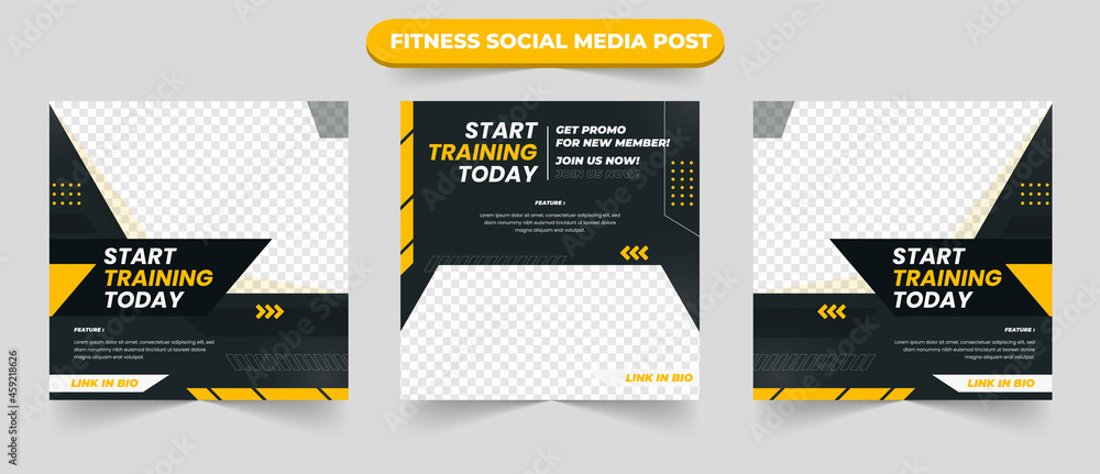 Gym training and fitness square banner template promotional banner for social media post web banner and flyer - obrazy, fototapety, plakaty 