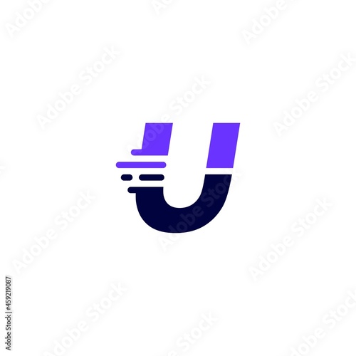u letter dash lowercase tech digital fast quick delivery movement blue logo vector icon illustration