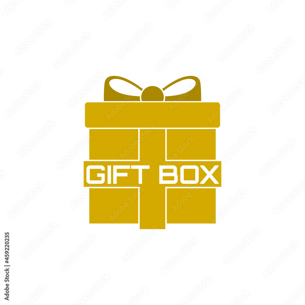 Gold gift box with ribbon bow glyph icon isolated on white background - obrazy, fototapety, plakaty 